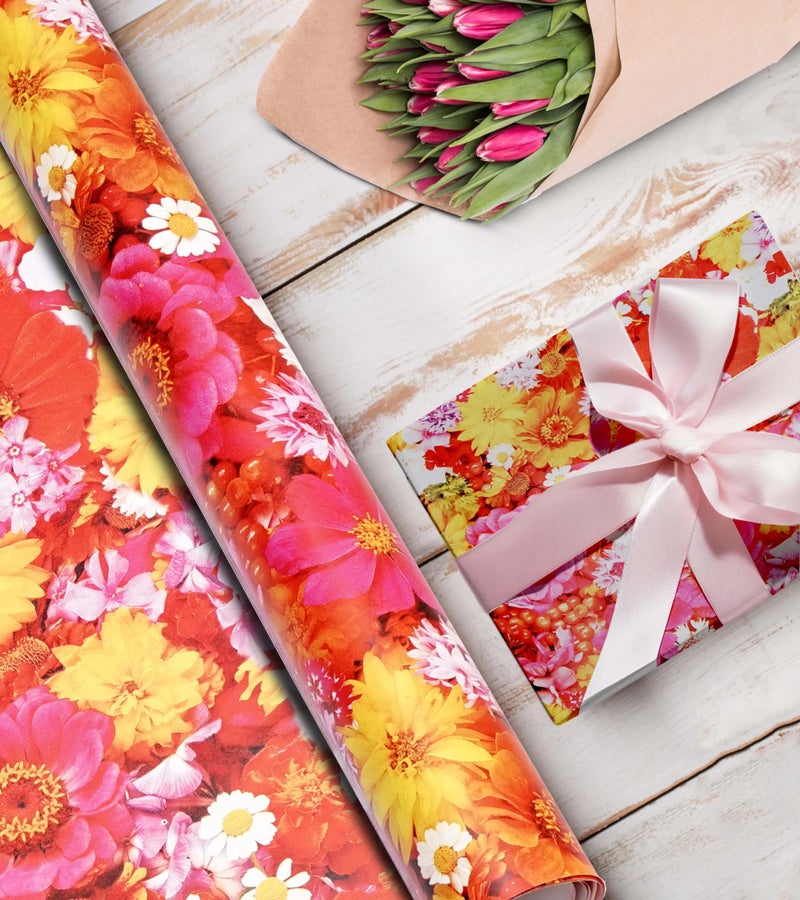 KOSY Wrapping Paper For Gift Packing | Gift Wrapping Sheets | Gift Wrapping Paper Sheets Roll | Wrapping Paper | Packing Paper Roll For Gifts | Gift Wrapper Sheets (Red Yellow Flower, Pack of 10) - Image 5
