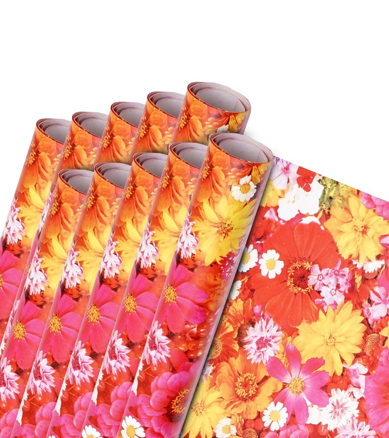 KOSY Wrapping Paper For Gift Packing | Gift Wrapping Sheets | Gift Wrapping Paper Sheets Roll | Wrapping Paper | Packing Paper Roll For Gifts | Gift Wrapper Sheets (Red Yellow Flower, Pack of 10) - Image 1