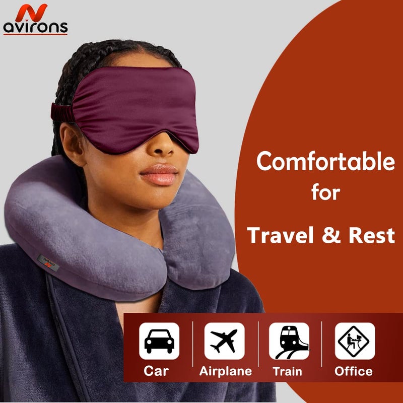 Avirons Avirons Travel Neck Pillow with Sleep Eye Mask Combo for Men Women and Kids for Flight Car Train and Bus Premium Fabric Light Weight Comfortable Super Soft Adjustable Pack of 2 - Image 2