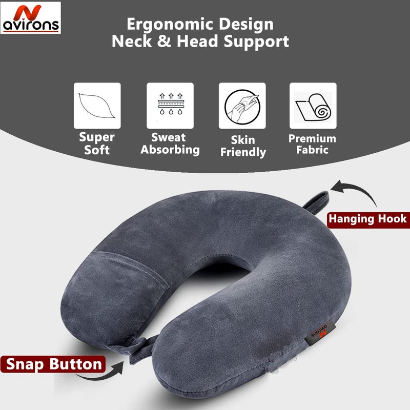 Avirons Avirons Travel Neck Pillow with Sleep Eye Mask Combo for Men Women and Kids for Flight Car Train and Bus Premium Fabric Light Weight Comfortable Super Soft Adjustable Pack of 2 - Image 4