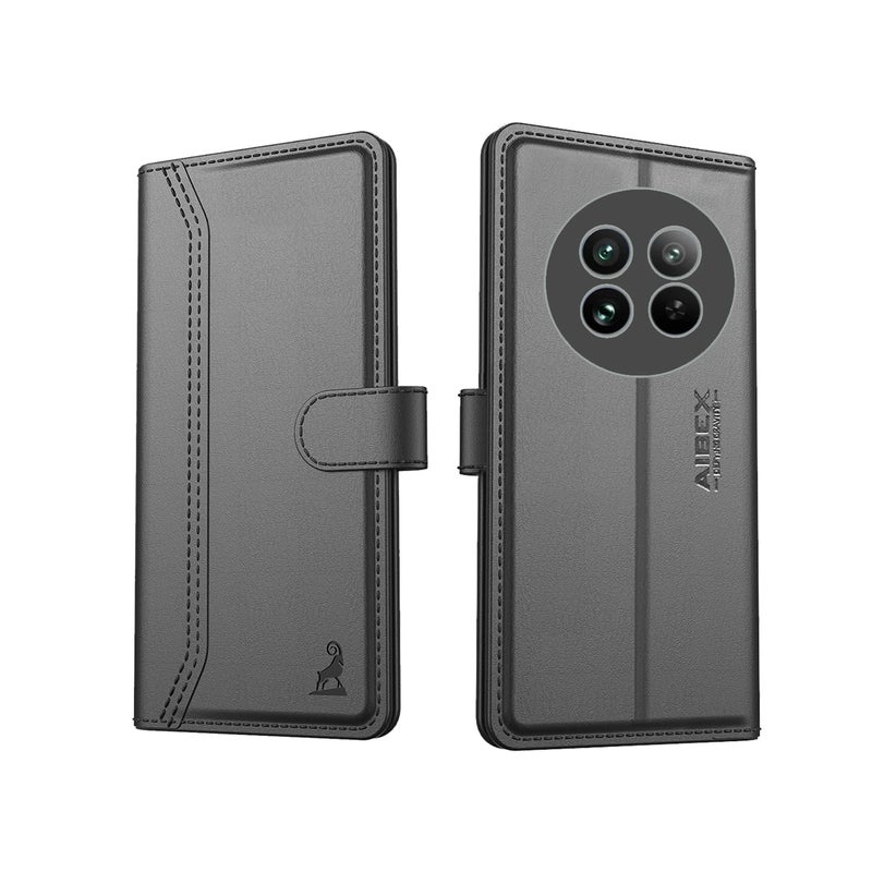 AIBEX ® Compatible for Poco M7 5G / Redmi 14C 5G / Redmi A4 5G / Poco C75 5G Flip Cover Leather Finish | Inside TPU with Card Pockets | Wallet Stand | Complete Protection Flip Case -Black - Image 1