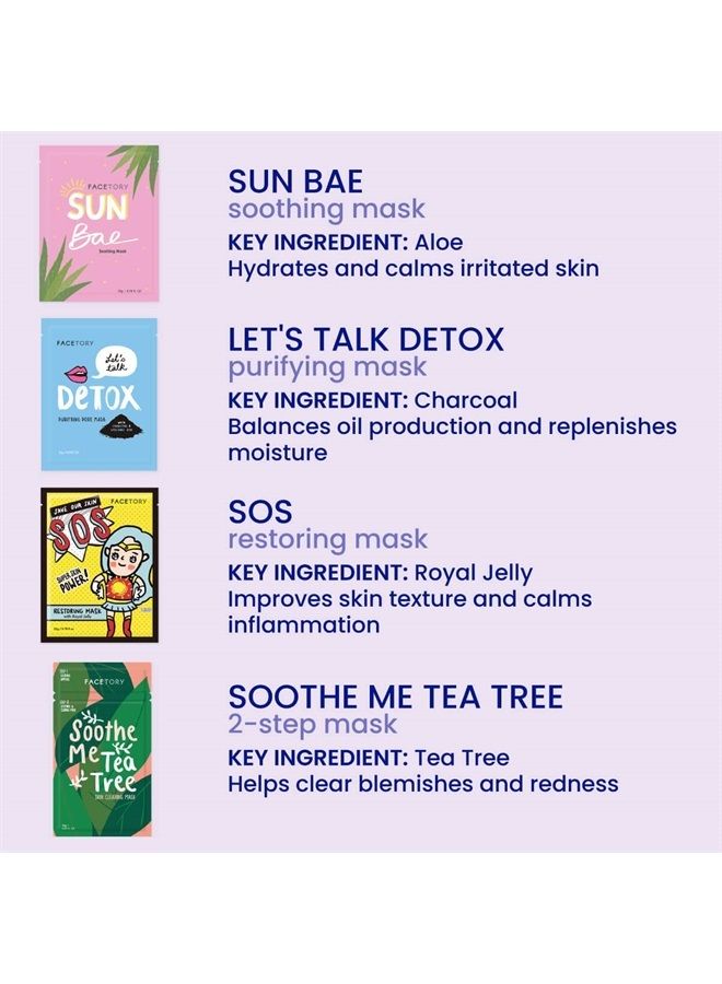 FACETORY Best of Seven Facial Masks Collection (14 Count) - Hydrate, Radiance Boost, Soothe, Revitalize, Nourish, Purify Skin - For All Skin Types, Variety Pack - Image 5