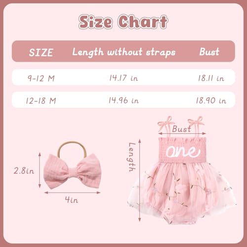 HONGTEYA Baby Girl 1st Birthday Outfit Girl First Birthday Clothes One Year Old Gifts Lace Romper Tulle Summer Newborn Dress (US, Age, 12 Months, 18 Months, Light Pink) - Image 5