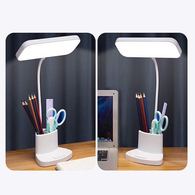 DESK LAMP WITH PEN PHONE HOLDER FUNCTIONRECTANGLE DESK LIGHT WITH FLEXIBLE GOOSENECKDIMMABLESMALL LAMPSTUDY SMART BEDSIDE NIGHT LIGHT FOR HOME OFFICE STUDENT CHILDREN KIDS COLLEGE DORM