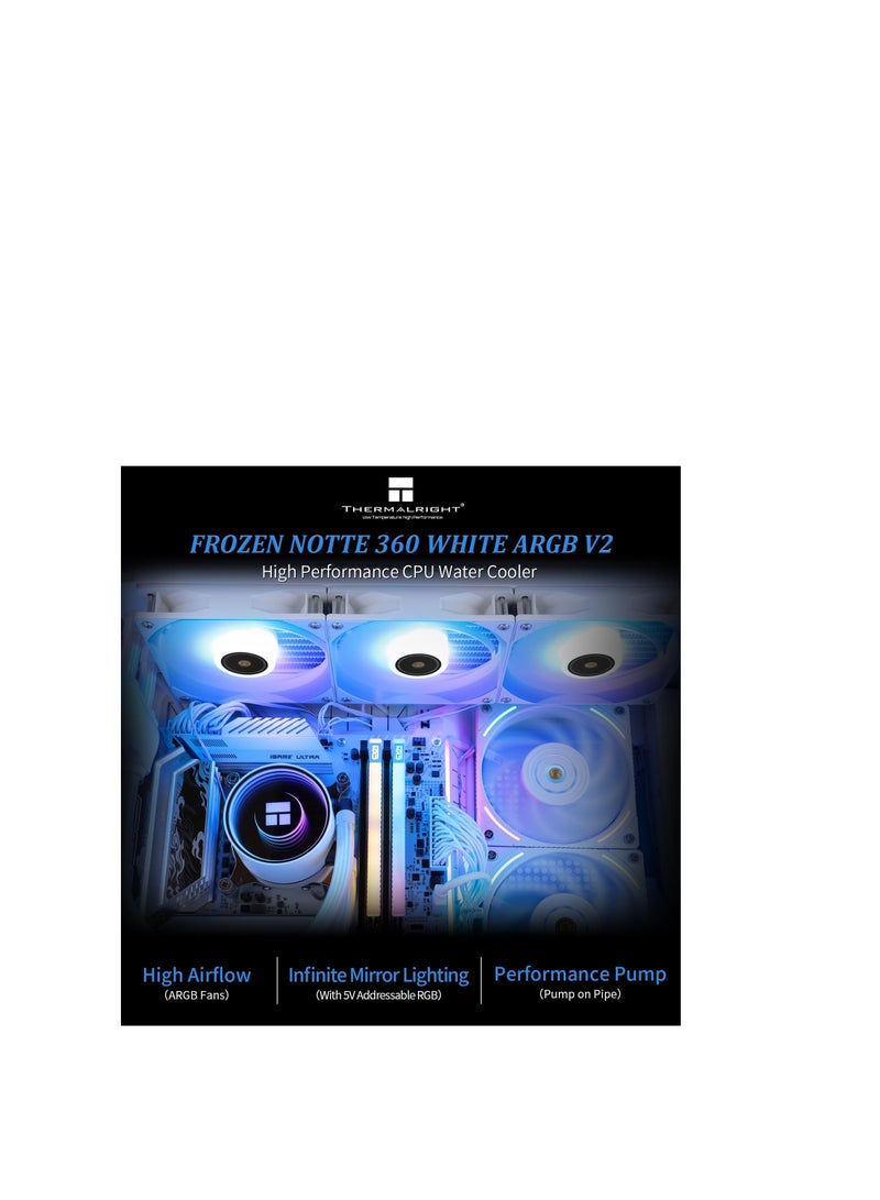 Thermalright Frozen Notte 360 White ARGB Water Cooling CPU Cooler, 360 CPU Cooler Specifications, 3×120mm PWM Fans, S-FDB V2 Bearings, Suitable for AMD/AM4, Intel LGA 1700/1150/1151/1200/2011/2066 - Image 2