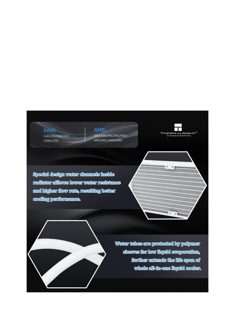 Thermalright Frozen Notte 360 White ARGB Water Cooling CPU Cooler, 360 CPU Cooler Specifications, 3×120mm PWM Fans, S-FDB V2 Bearings, Suitable for AMD/AM4, Intel LGA 1700/1150/1151/1200/2011/2066 - Image 3