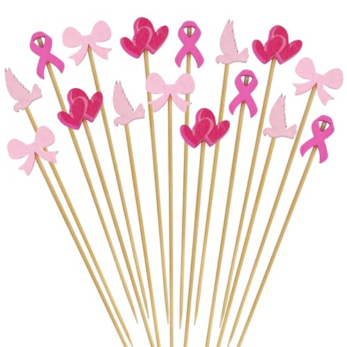 TOIcube 200PCS Breast Cancer Awareness Cocktail Picks – Pink Ribbon Cupcake Toppers Sticks Toothpicks Party Supplies Decorations - Image 1