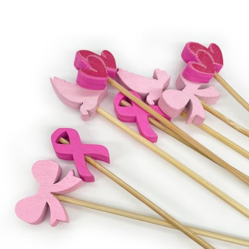 TOIcube 200PCS Breast Cancer Awareness Cocktail Picks – Pink Ribbon Cupcake Toppers Sticks Toothpicks Party Supplies Decorations - Image 5