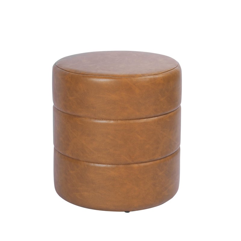 HomePop Upholstered Faux Leather Round Ottoman (No Lid, Seat Only) | HomePop Home DÃ©cor | Round Pouf Foot Rest â€“ Camel Brown Faux Leather - Image 1