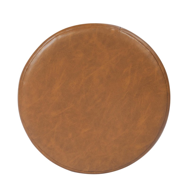 HomePop Upholstered Faux Leather Round Ottoman (No Lid, Seat Only) | HomePop Home DÃ©cor | Round Pouf Foot Rest â€“ Camel Brown Faux Leather - Image 2