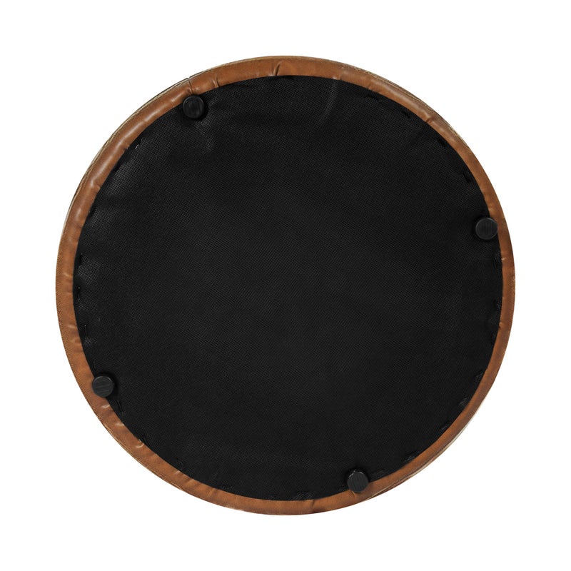 HomePop Upholstered Faux Leather Round Ottoman (No Lid, Seat Only) | HomePop Home DÃ©cor | Round Pouf Foot Rest â€“ Camel Brown Faux Leather - Image 5