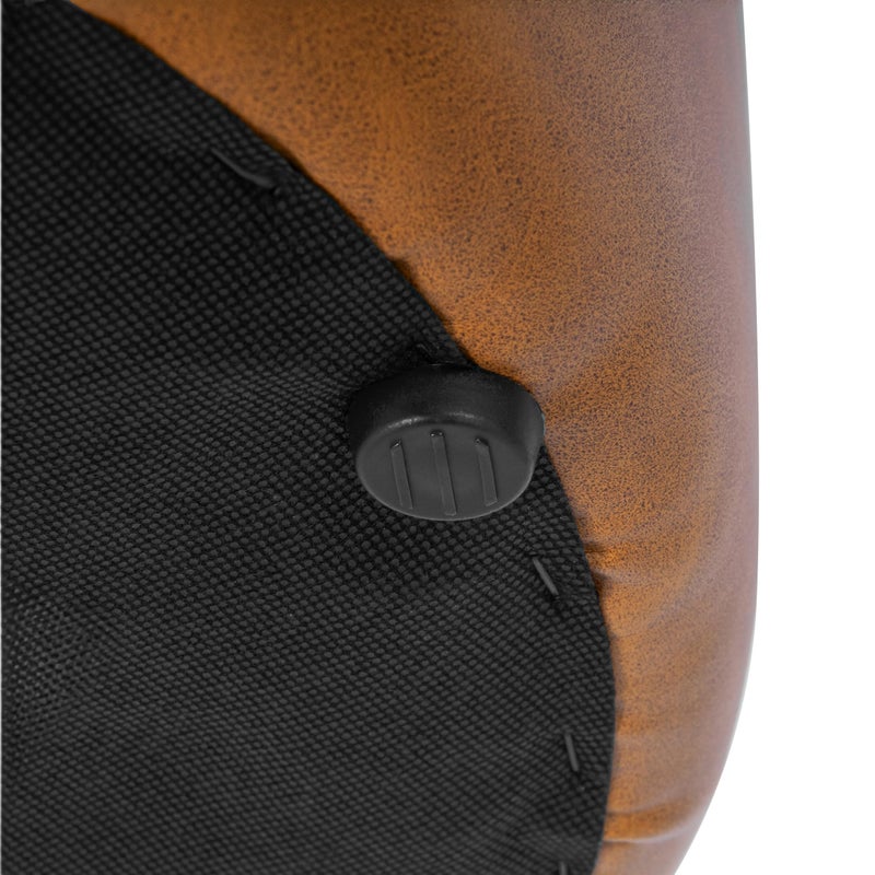 HomePop Upholstered Faux Leather Round Ottoman (No Lid, Seat Only) | HomePop Home DÃ©cor | Round Pouf Foot Rest â€“ Camel Brown Faux Leather - Image 4
