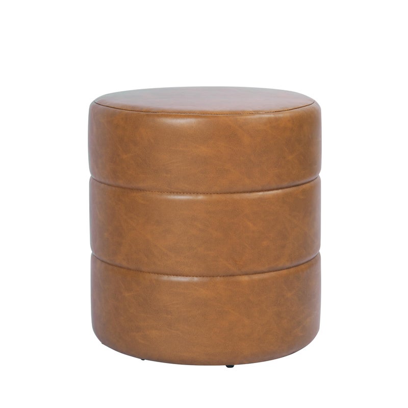 HomePop Upholstered Faux Leather Round Ottoman (No Lid, Seat Only) | HomePop Home DÃ©cor | Round Pouf Foot Rest â€“ Camel Brown Faux Leather - Image 3