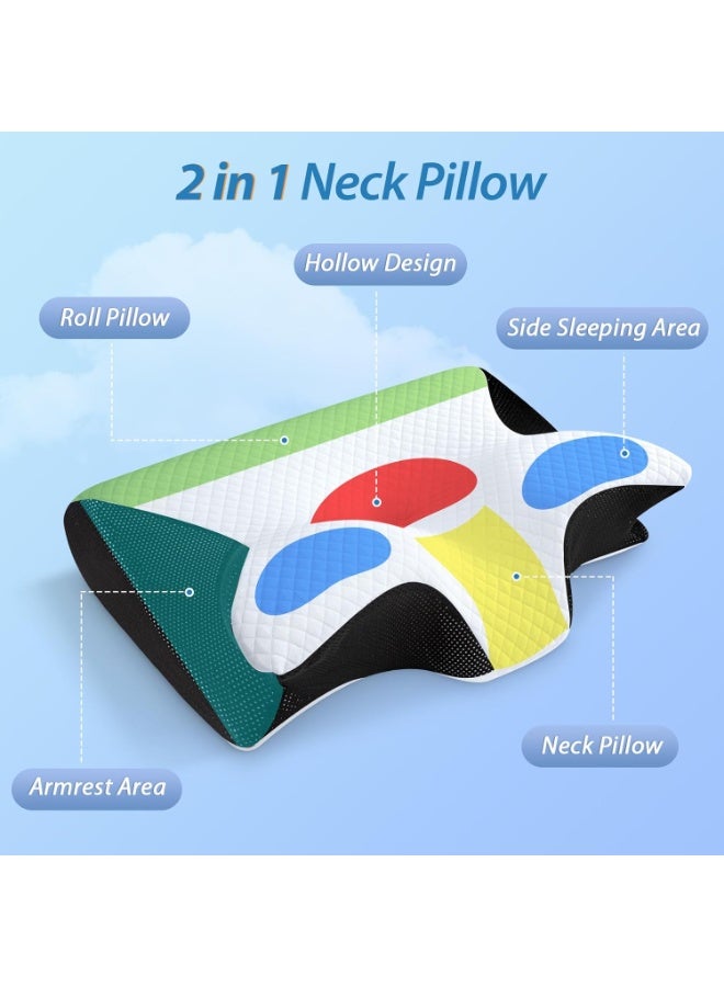 Eworld 2-in-1 Memory Foam Cervical Pillow, Orthopedic Contour Pillow for Neck Pain Relief, Ergonomic Support for Side, Back, and Stomach Sleepers, Black - Image 3