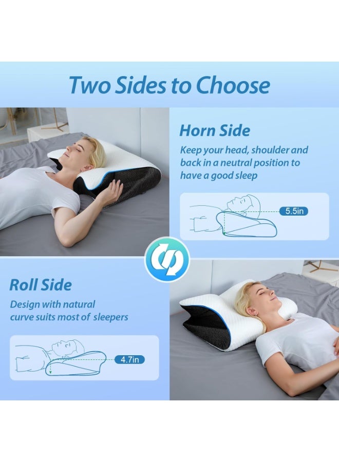 Eworld 2-in-1 Memory Foam Cervical Pillow, Orthopedic Contour Pillow for Neck Pain Relief, Ergonomic Support for Side, Back, and Stomach Sleepers, Black - Image 4