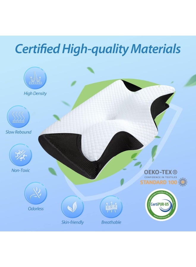 Eworld 2-in-1 Memory Foam Cervical Pillow, Orthopedic Contour Pillow for Neck Pain Relief, Ergonomic Support for Side, Back, and Stomach Sleepers, Black - Image 5