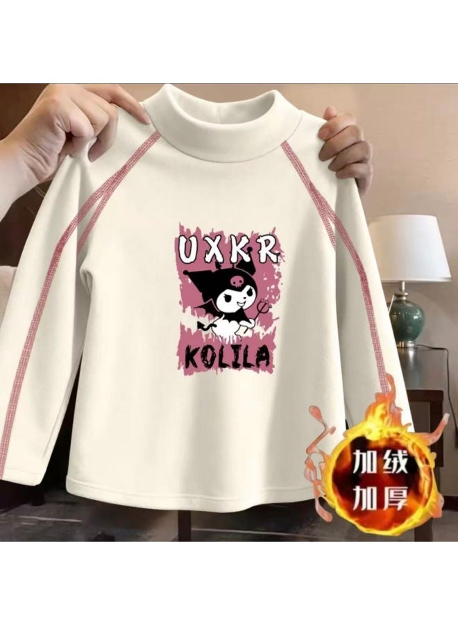 Girls' Fleece-lined Base Shirt Autumn And Winter Popular Long-sleeve T-shirt Baby Half-high Collar Sweet Cute Top Trendy