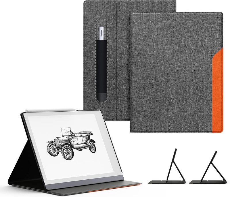 Ayotu Case for Remarkable 2 Paper Tablet 10.3" 2020 Released, Fabric Folio Cover with Pen Pocket, Stable Stand Design, Gray & Orange (Exclusive Templates Provided) - Image 1