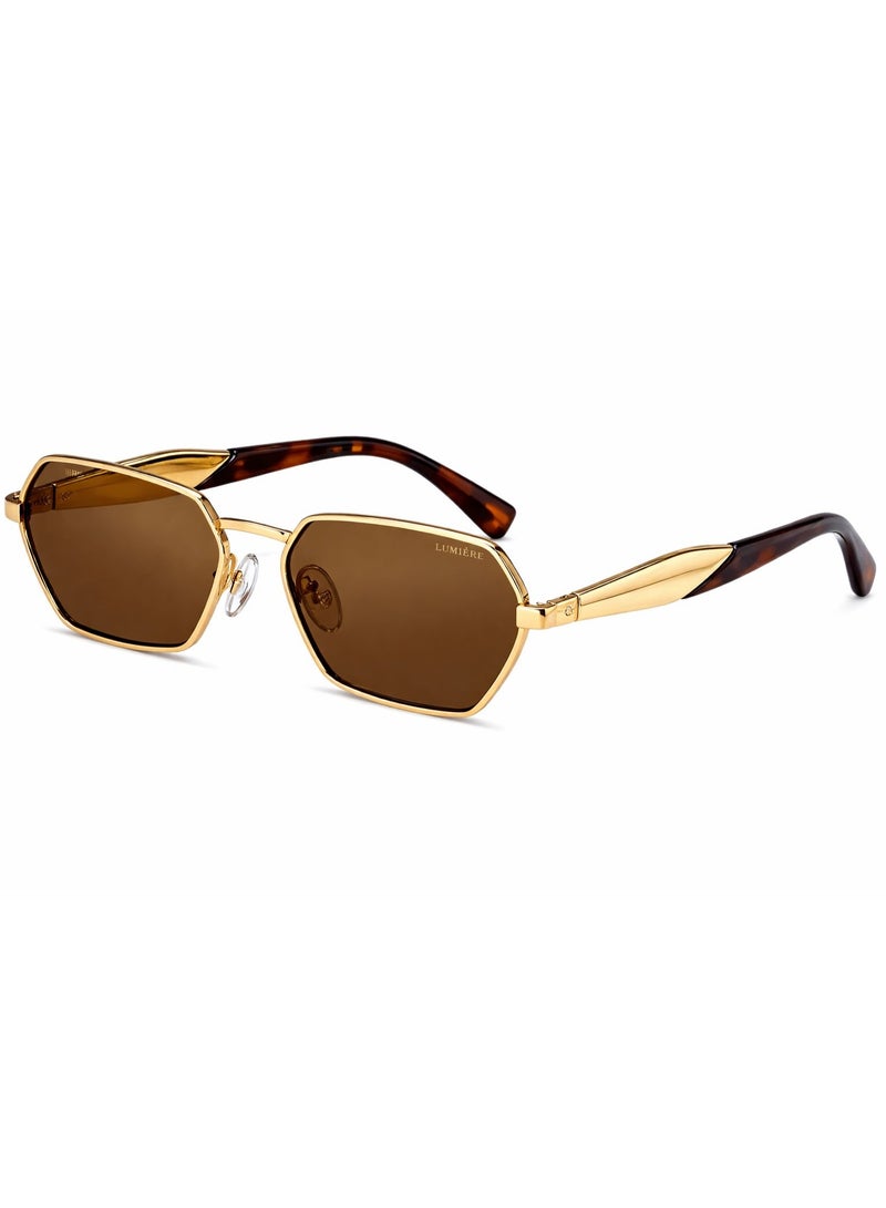 LUMIERE LUMIÈRE Luxury Gold Metal Frame Sunglasses with Brown Tinted Lenses & Tortoiseshell Temples – UV Protection Unisex Eyewear - Image 2