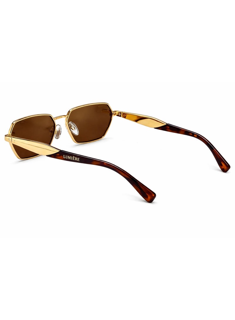 LUMIERE LUMIÈRE Luxury Gold Metal Frame Sunglasses with Brown Tinted Lenses & Tortoiseshell Temples – UV Protection Unisex Eyewear - Image 1