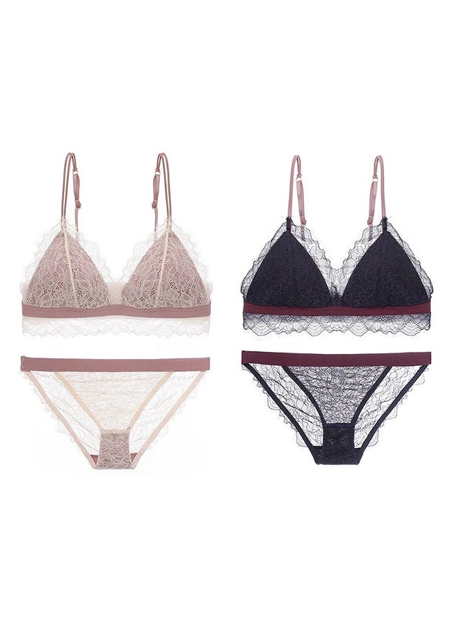 MARGOUN 2 Packs For Women's Small Size Bra and Panty Set Bra Lace Lash Floral Briefs Underwear Triangle Cup Young Girls Underwear Lingerie Bra and Panties Set Multicolour - Image 2