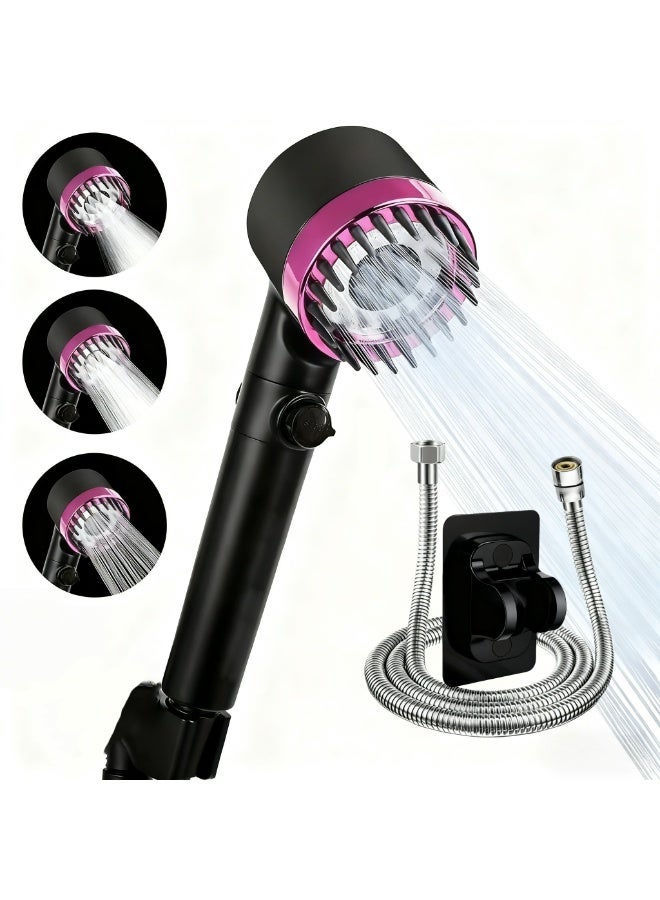 رأس دش يدوي عالي الضغط مزود بفلتر ومدلك لفروة الرأس، 3 أوضاع للرش، تصميم 4 في 1 قابل للفصل للعناية بالبشرة والشعر، يشمل خرطوم وحامل - Image 1