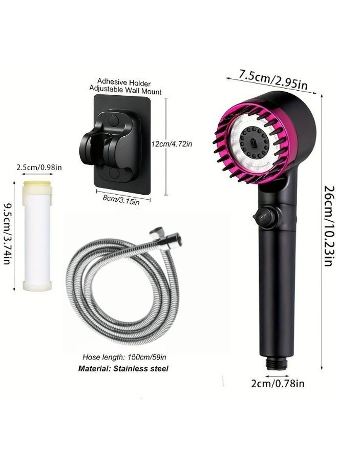 رأس دش يدوي عالي الضغط مزود بفلتر ومدلك لفروة الرأس، 3 أوضاع للرش، تصميم 4 في 1 قابل للفصل للعناية بالبشرة والشعر، يشمل خرطوم وحامل - Image 5