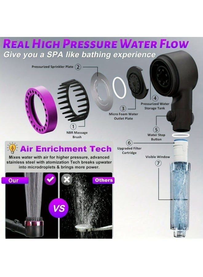 رأس دش يدوي عالي الضغط مزود بفلتر ومدلك لفروة الرأس، 3 أوضاع للرش، تصميم 4 في 1 قابل للفصل للعناية بالبشرة والشعر، يشمل خرطوم وحامل - Image 4