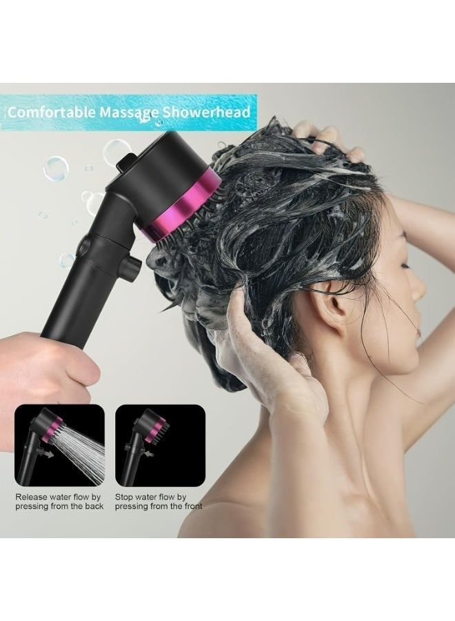 رأس دش يدوي عالي الضغط مزود بفلتر ومدلك لفروة الرأس، 3 أوضاع للرش، تصميم 4 في 1 قابل للفصل للعناية بالبشرة والشعر، يشمل خرطوم وحامل - Image 3