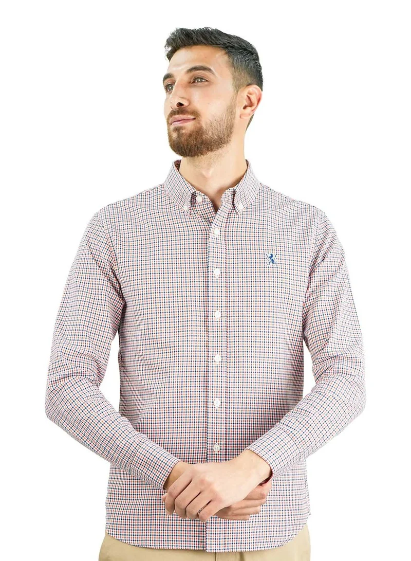 Men's Cotton Oxford Shirt - Small Lion Embroidery, Slim Fit, Full Button