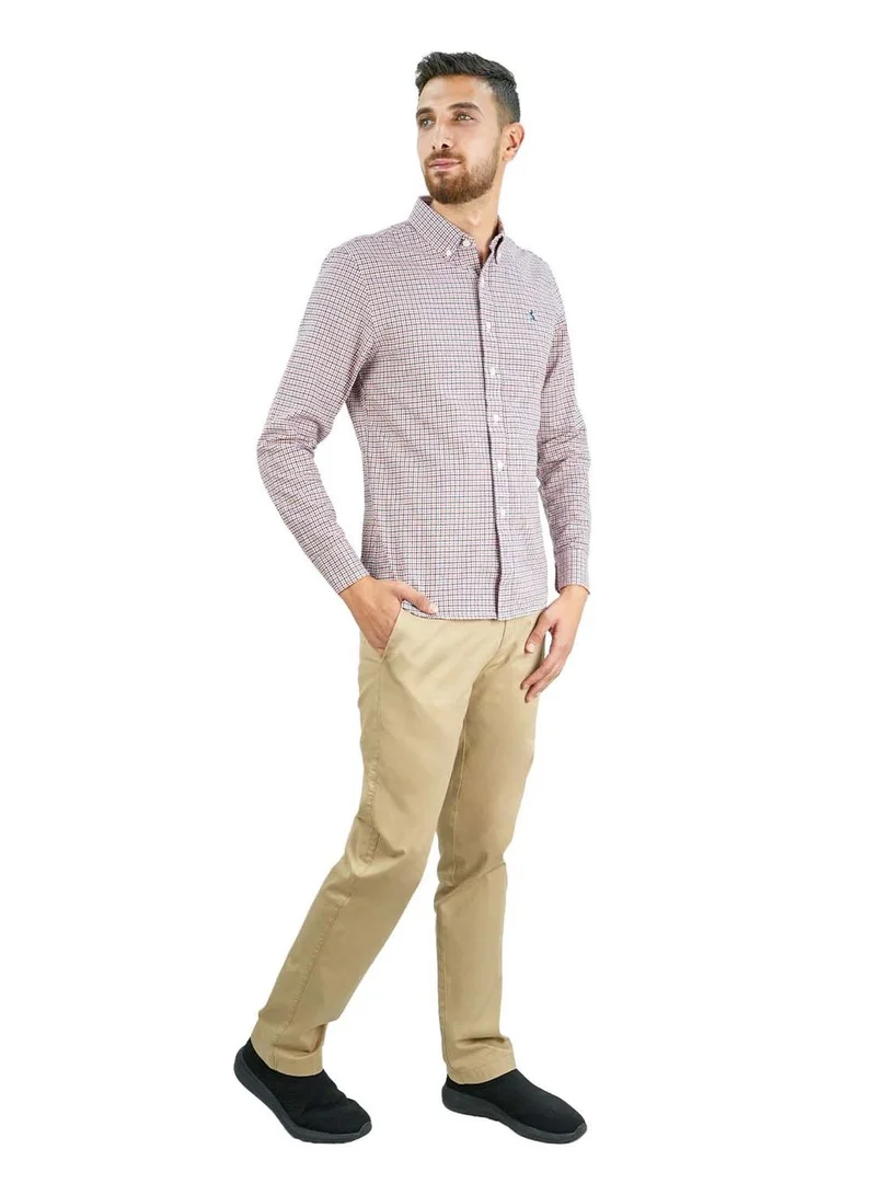 جيوردانو قميص أكسفورد قطني رجالي بتطريز أسد صغير، قصة ضيقة، بأزرار كاملة