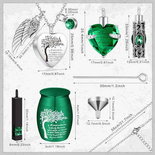 Shimeyao Set of 8 Small Urns for Human Ashes Cremation Urns Keepsake Ash Holders Family Tree Memorial Heart Locket Waterproof for Adults Women Men Loved OnesDark Green - Image 3