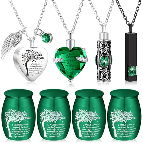 Shimeyao Set of 8 Small Urns for Human Ashes Cremation Urns Keepsake Ash Holders Family Tree Memorial Heart Locket Waterproof for Adults Women Men Loved OnesDark Green - Image 1