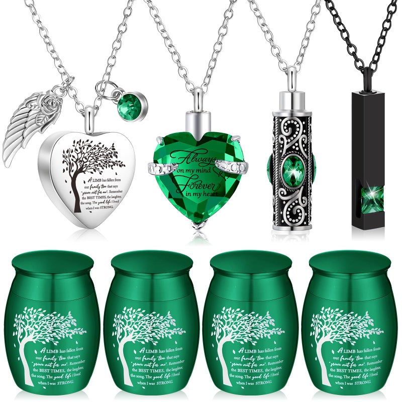 Shimeyao Set of 8 Small Urns for Human Ashes Cremation Urns Keepsake Ash Holders Family Tree Memorial Heart Locket Waterproof for Adults Women Men Loved OnesDark Green - Image 2