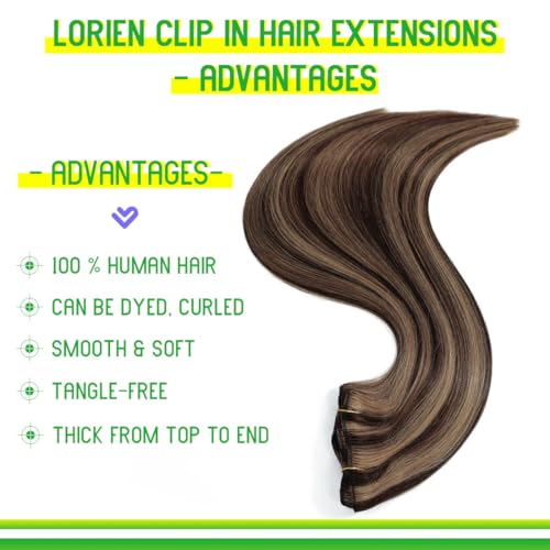 LORIEN Clip in Hair Extensions Real Human Hair Clip in 100 Brazilian Remy Human Hair Extensions 8pcs Per Set with 18 Clips Double Weft 18 Inch 100g 26 Dark Brown to Chestnut Brown - Image 3