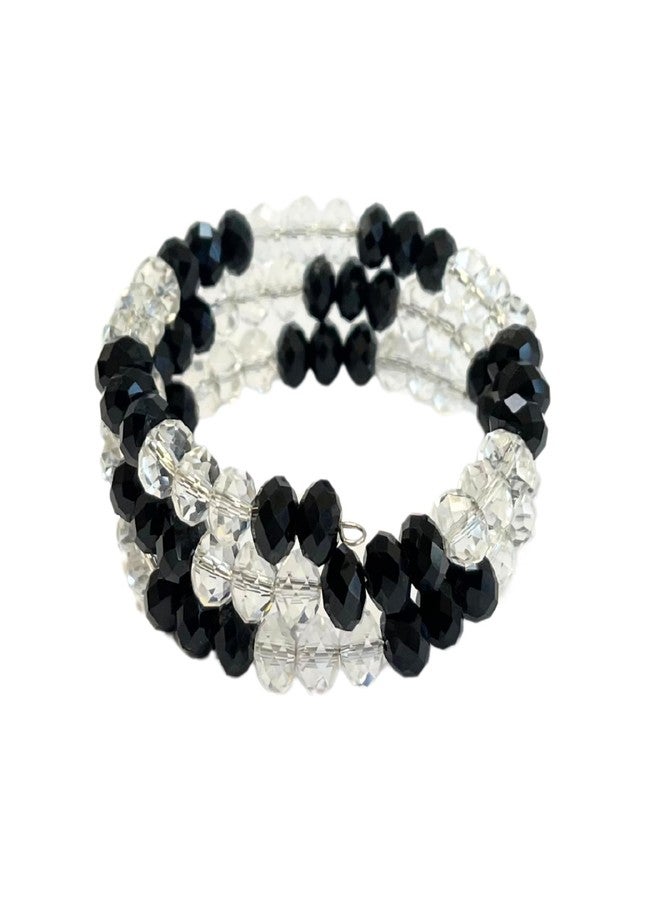 Linpeng Wrap Bracelet for Women, Black White Stackable Multilayer Handmade Memory Wire Glass Beaded Bracelet, Birthday Christmas Gift, 1 pc - Image 1