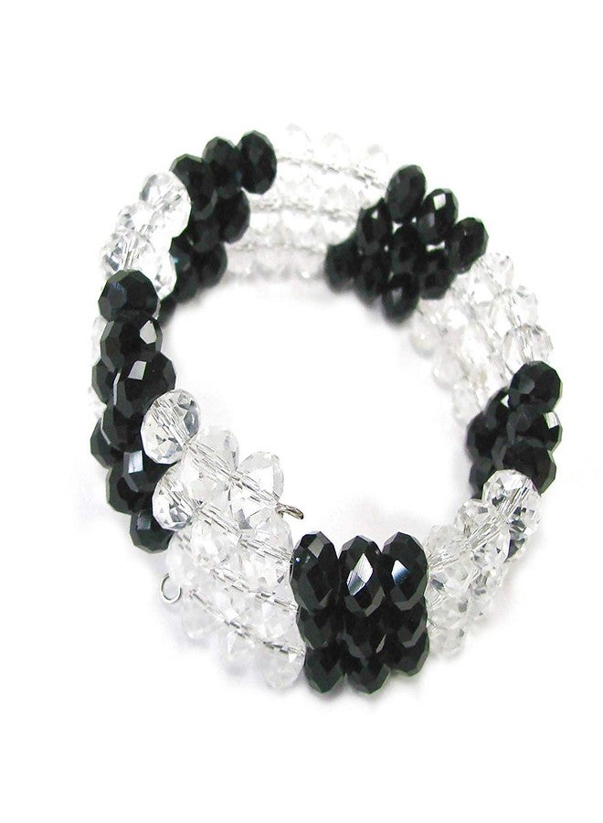 Linpeng Wrap Bracelet for Women, Black White Stackable Multilayer Handmade Memory Wire Glass Beaded Bracelet, Birthday Christmas Gift, 1 pc - Image 5