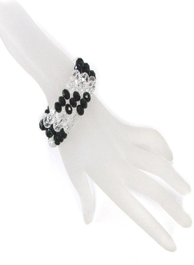 Linpeng Wrap Bracelet for Women, Black White Stackable Multilayer Handmade Memory Wire Glass Beaded Bracelet, Birthday Christmas Gift, 1 pc - Image 3