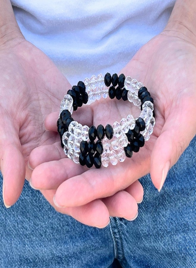 Linpeng Wrap Bracelet for Women, Black White Stackable Multilayer Handmade Memory Wire Glass Beaded Bracelet, Birthday Christmas Gift, 1 pc - Image 2