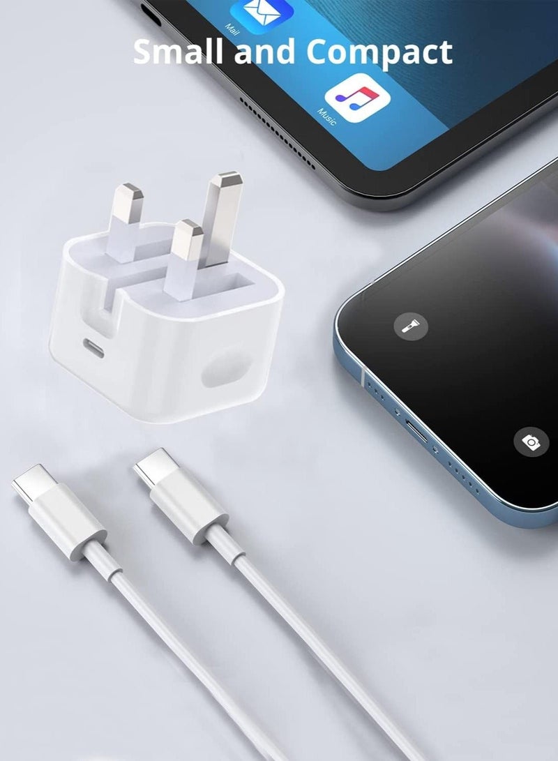 MUNTAQI iPad Pro Charger and Plug,20W USB C Fast Wall Charger 2M Type C to Type C Charging Cable UK Adapter iPad Pro 12.9''/5/4/3 Gen, iPad Pro 11 3/2/1 Gen, iPad Air 4/5 Gen,Galaxy S22,Note 20,Pixel - Image 5