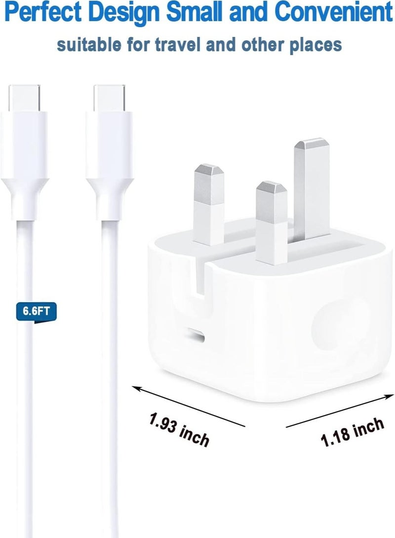 MUNTAQI iPad Pro Charger and Plug,20W USB C Fast Wall Charger 2M Type C to Type C Charging Cable UK Adapter iPad Pro 12.9''/5/4/3 Gen, iPad Pro 11 3/2/1 Gen, iPad Air 4/5 Gen,Galaxy S22,Note 20,Pixel - Image 3