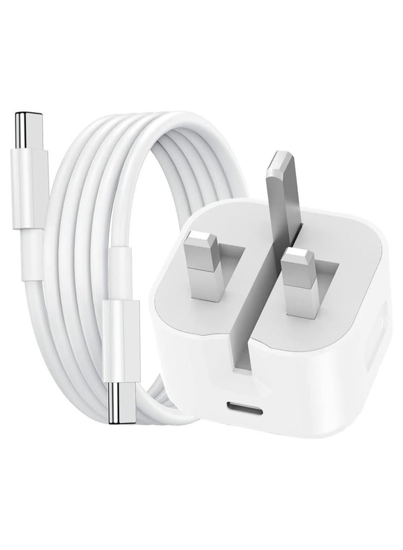 MUNTAQI iPad Pro Charger and Plug,20W USB C Fast Wall Charger 2M Type C to Type C Charging Cable UK Adapter iPad Pro 12.9''/5/4/3 Gen, iPad Pro 11 3/2/1 Gen, iPad Air 4/5 Gen,Galaxy S22,Note 20,Pixel - Image 1