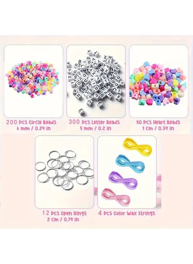 566 قطعة مجموعة صنع سلاسل مفاتيح DIY قابلة للتعديل، قلوب حروف، خرز شفاف، هدايا صغيرة لحفلات أعياد الميلاد - Image 3