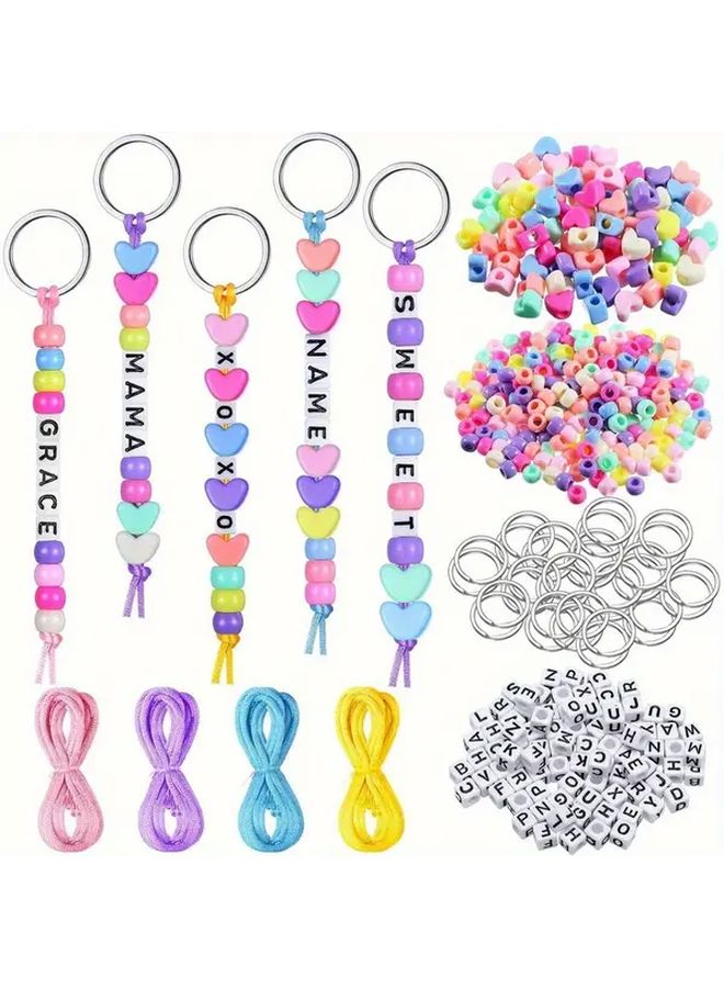 566 قطعة مجموعة صنع سلاسل مفاتيح DIY قابلة للتعديل، قلوب حروف، خرز شفاف، هدايا صغيرة لحفلات أعياد الميلاد - Image 2