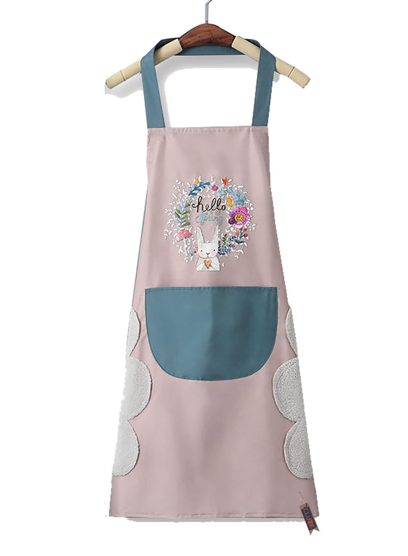 CLUZE Waterproof Apron Oil-proof Two Sides Coral Fleece Hand Wipeable Apron Kitchen Supplies (Pink) - Image 1