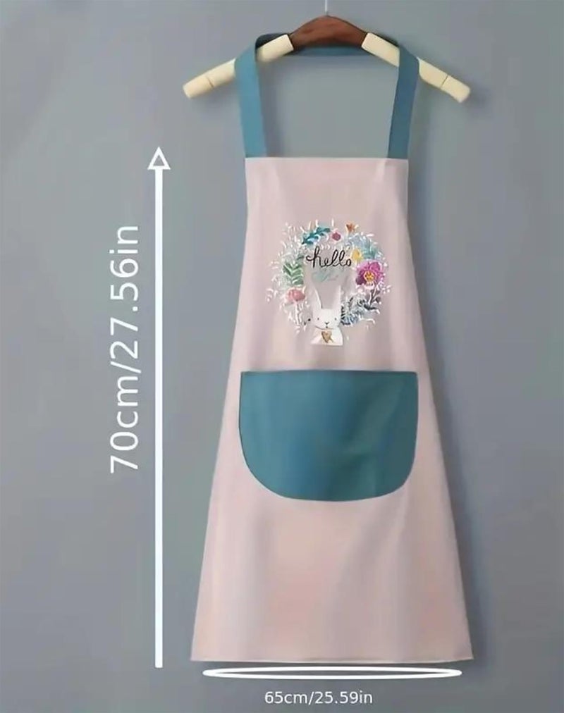 CLUZE Waterproof Apron Oil-proof Two Sides Coral Fleece Hand Wipeable Apron Kitchen Supplies (Pink) - Image 4