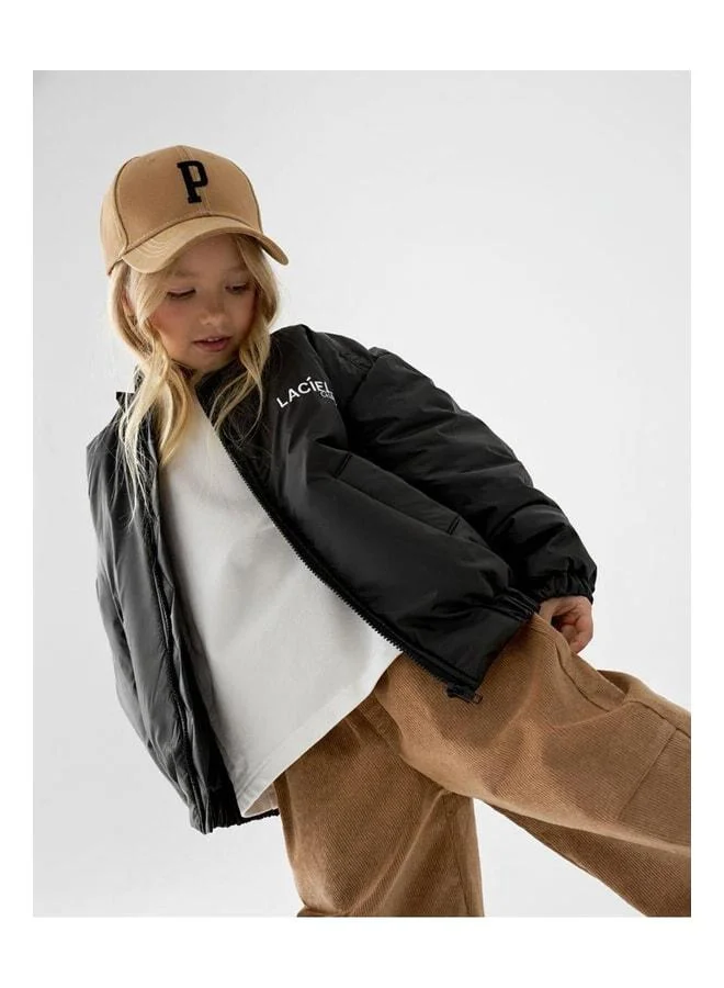 Magu Unisex Kids' Black Bomber Jacket – Zippered, Pocketed, Relaxed Fit