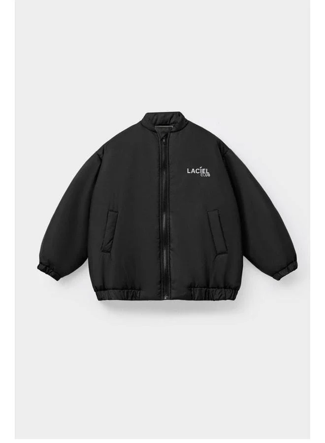 Magu Unisex Kids' Black Bomber Jacket – Zippered, Pocketed, Relaxed Fit