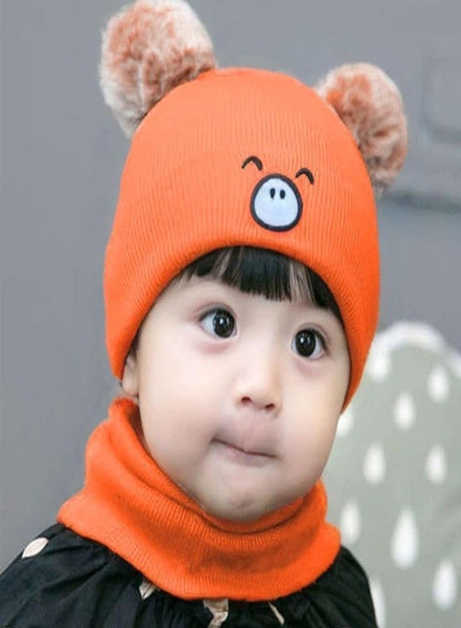 Richmen Kids Winter Beanie Monkey Fur Fleece Cap Hood with Cute Pom Pom Multi Use Woolen Bear Balaclava Neck Warmer Scarf Casual Cap Hat for Girls & Boys (3 Month to 4 Yrs) - Image 4