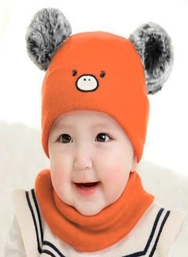 Richmen Kids Winter Beanie Monkey Fur Fleece Cap Hood with Cute Pom Pom Multi Use Woolen Bear Balaclava Neck Warmer Scarf Casual Cap Hat for Girls & Boys (3 Month to 4 Yrs) - Image 2